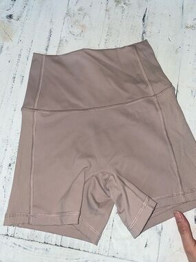 Aerie High-Waist Workout Shorts —Taupe nude color